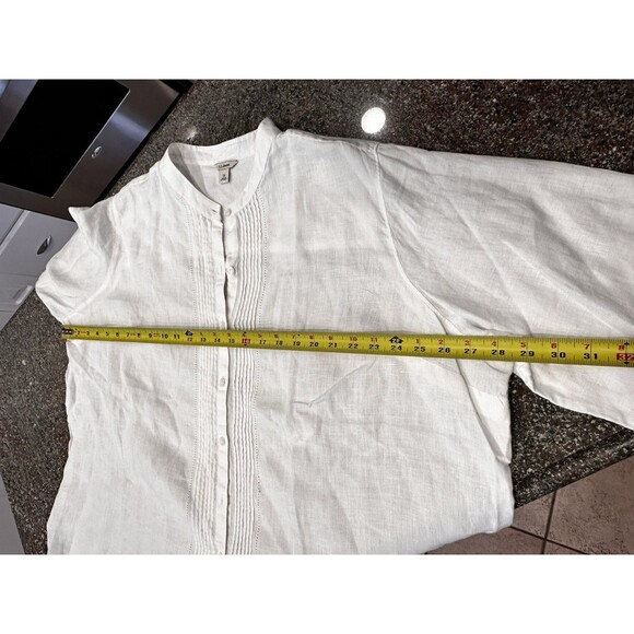 LL Bean Linen Tunic Top 3X Pleated Button Long Sleeves Resort Cruise 100% Linen - Picture 4 of 12